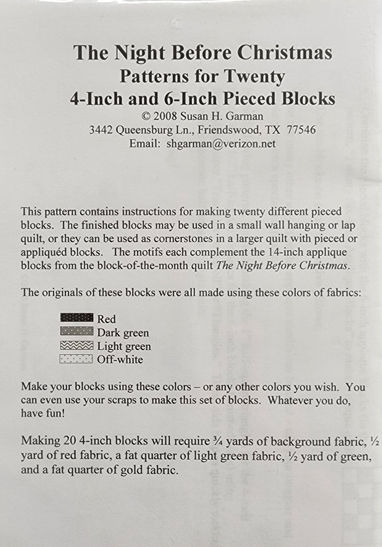 The Night Before Christmas Pieced Cornerstone Blocks by Sue Garman
