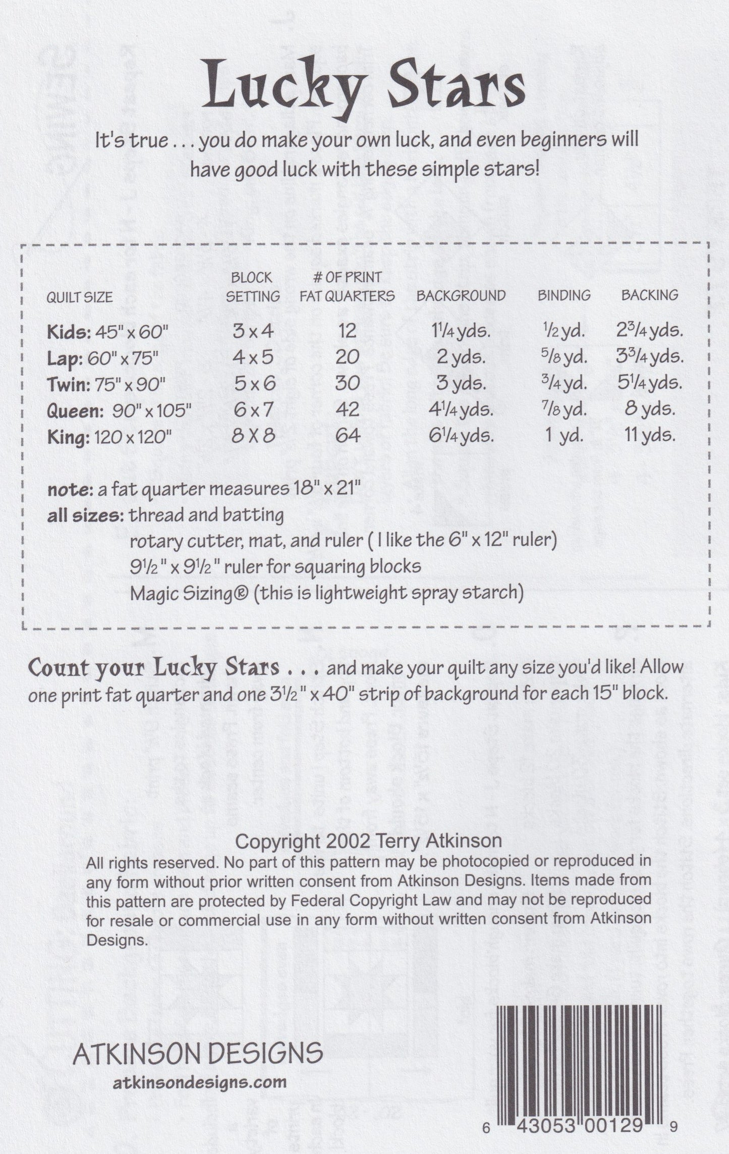 Lucky Stars pattern ATK129