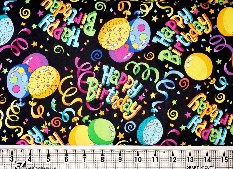 Timeless Treasure Happy Birthday c1001 black