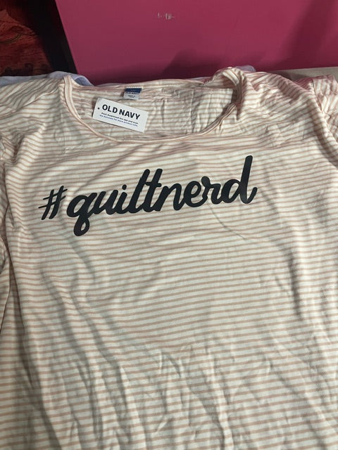 TShirt Peach Stripe #quiltnerd, 2xl, scoop neck, short sleeved