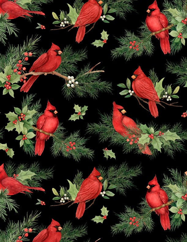 Wilmington Prints Season of Heart 3023-39701-937 Cardinal A/O Black