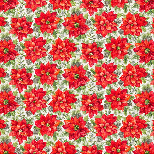 Northcott The Scarlet Feather 23475-91 Poinsettia Toss