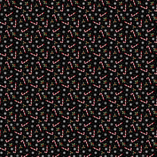 Northcott Santa's Tree Farm Black Candy Cane Toss 24734-99