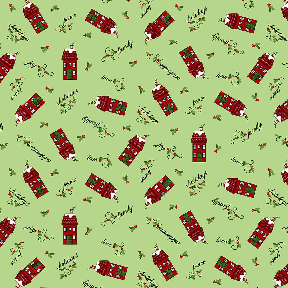Henry Glass Holly Hill Christmas Tossed Houses 2482-66 Green