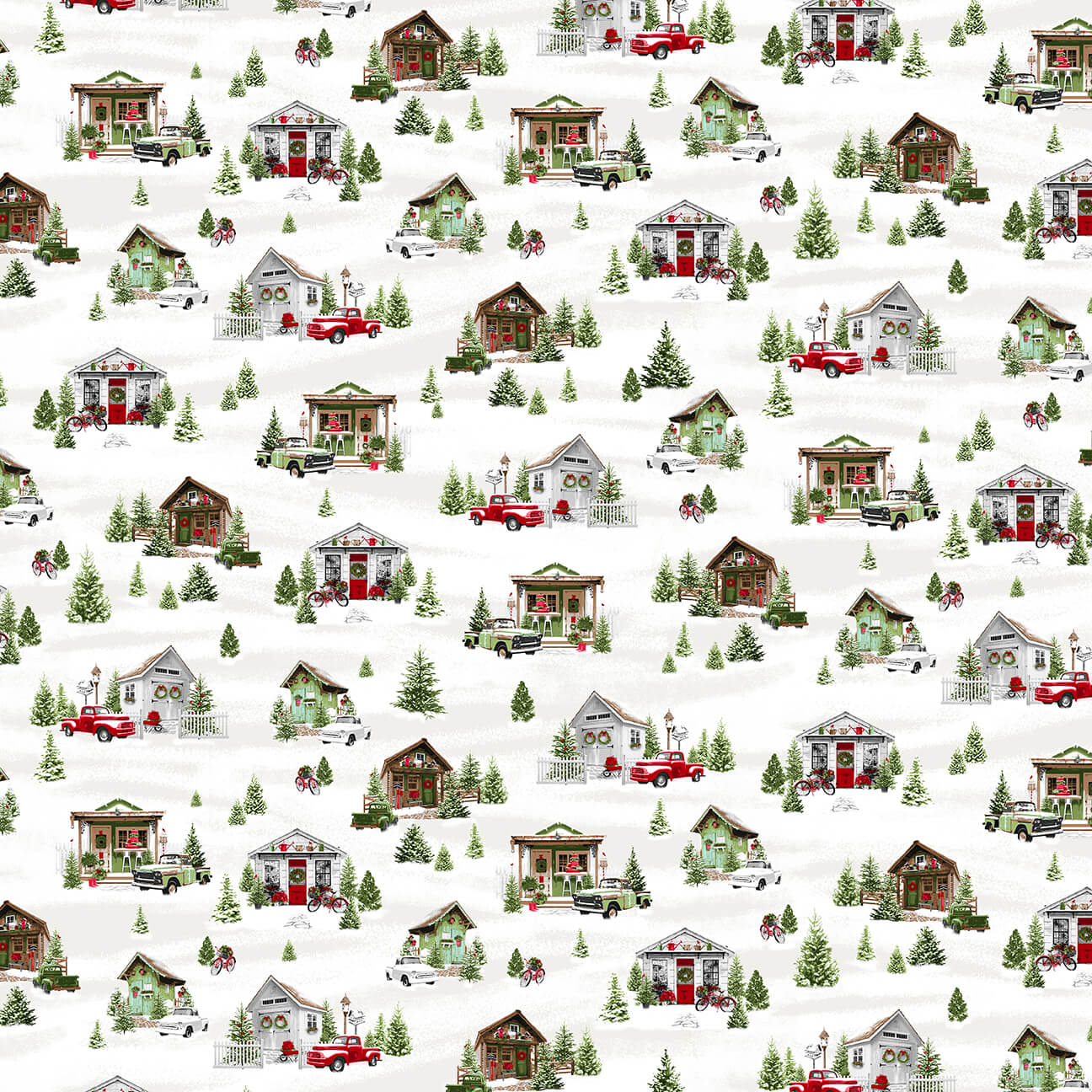 Henry Glass Holiday Happy Place She Sheds with Trucks Allover 289-86 Multi