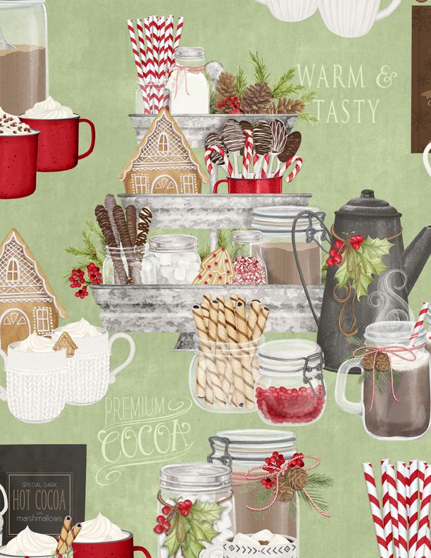 Wilmington Prints Hot Cocoa Bar Scenic Green 3017-27597-723