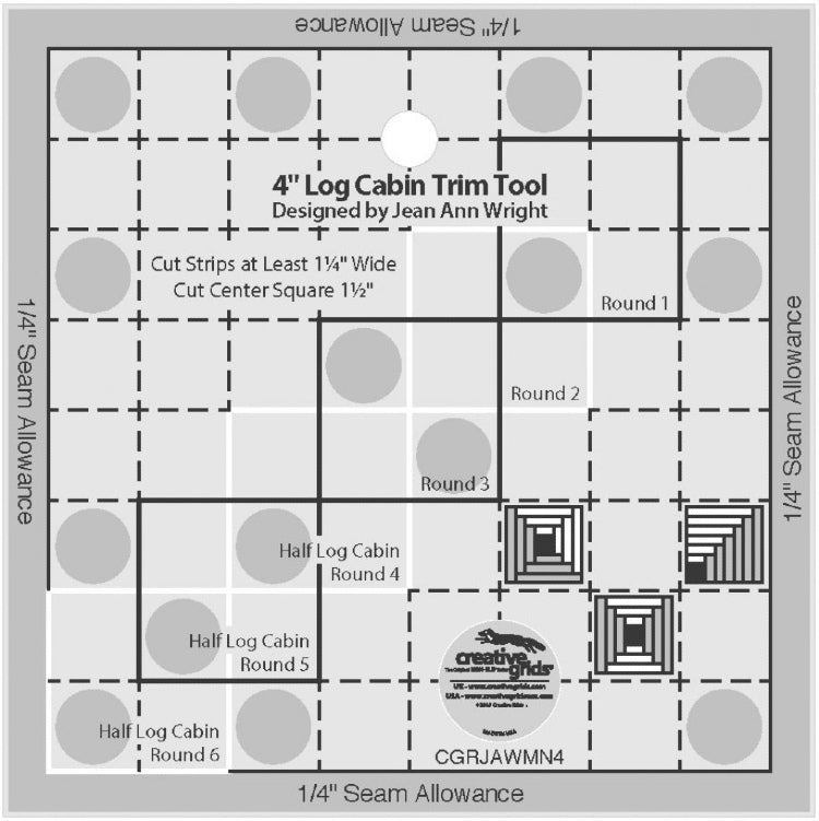Creative Grids 4in Log Cabin Trim Tool Quilt Ruler CGRJAWMN4