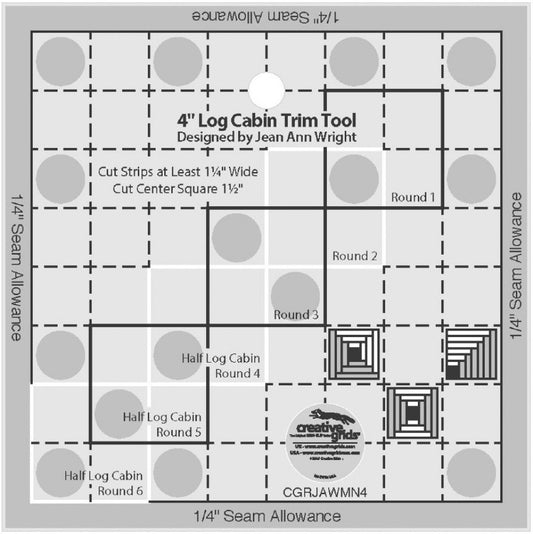 Creative Grids 4in Log Cabin Trim Tool Quilt Ruler CGRJAWMN4