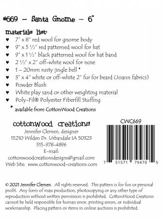 Santa Gnome Pattern CWC669