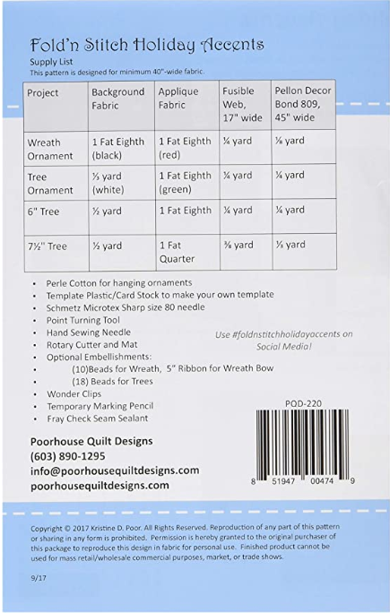 Fold n Stitch Holiday Accents Pattern PQD220