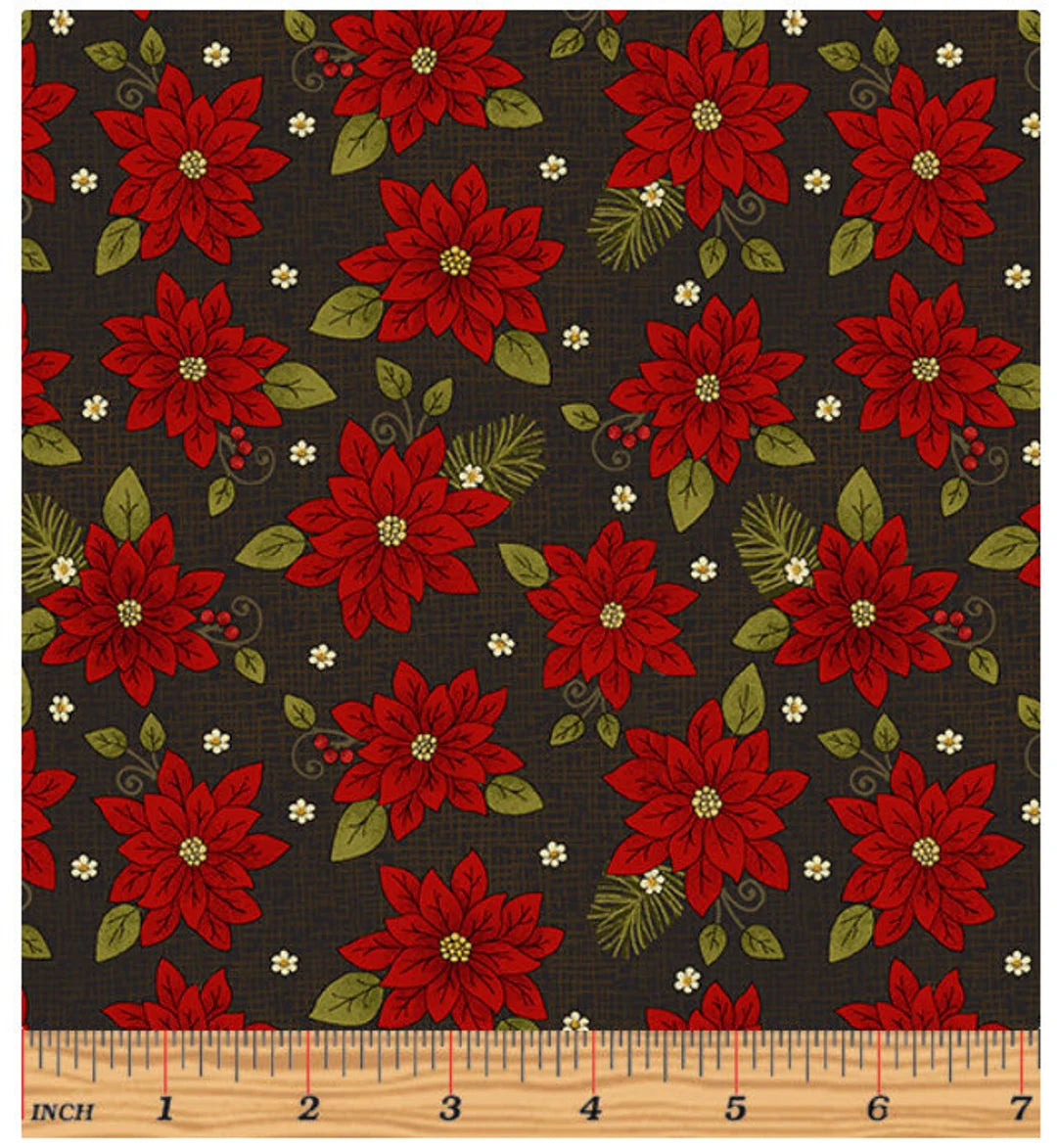 Benartex Winterberry Poinsettia Black 9642-12