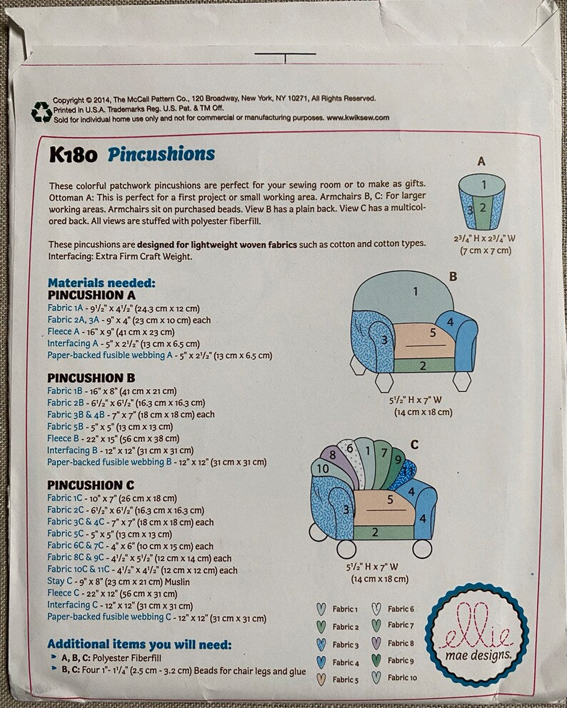 Charming Chair Pincushions K180