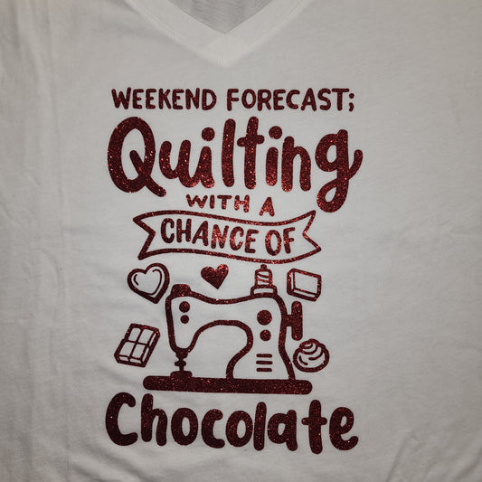 tshirt, Weekend Forecast, white, short sleeved, v-neck, red glitter letters, 3x
