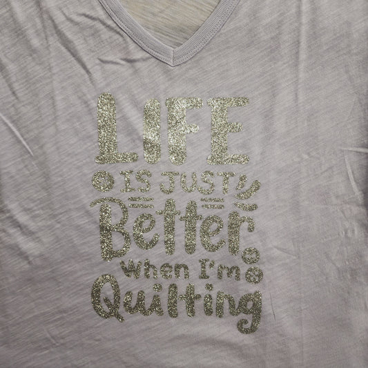 Tshirt Lavender "Life is Better", short sleeved, v-neck, xl