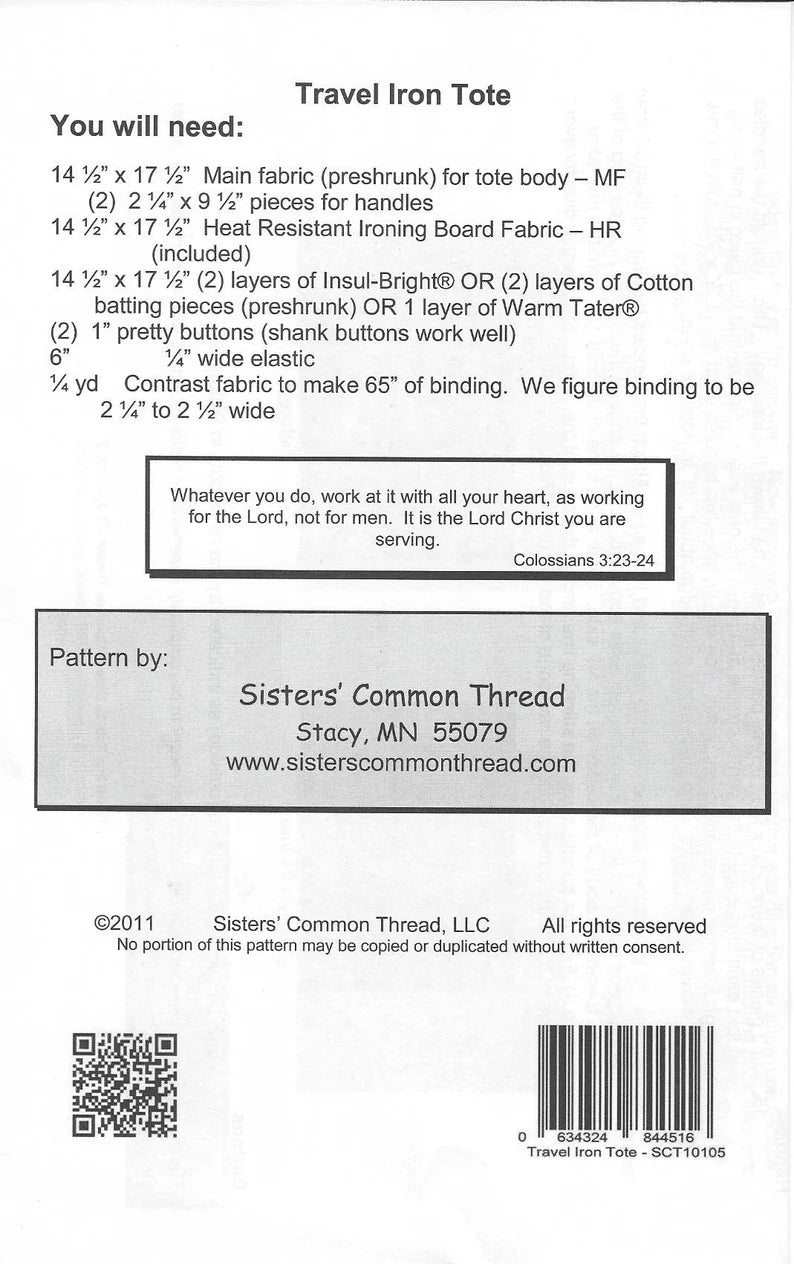 Travel Iron Tote Pattern SCT10105