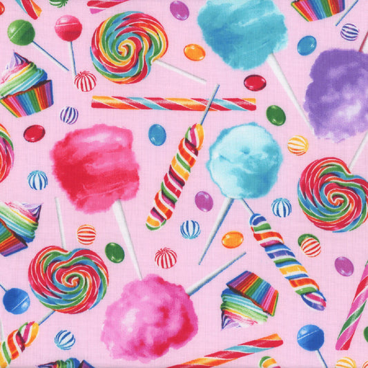 Timeless Treasures Candy Lollipops Cotton Candy c6223 Pink