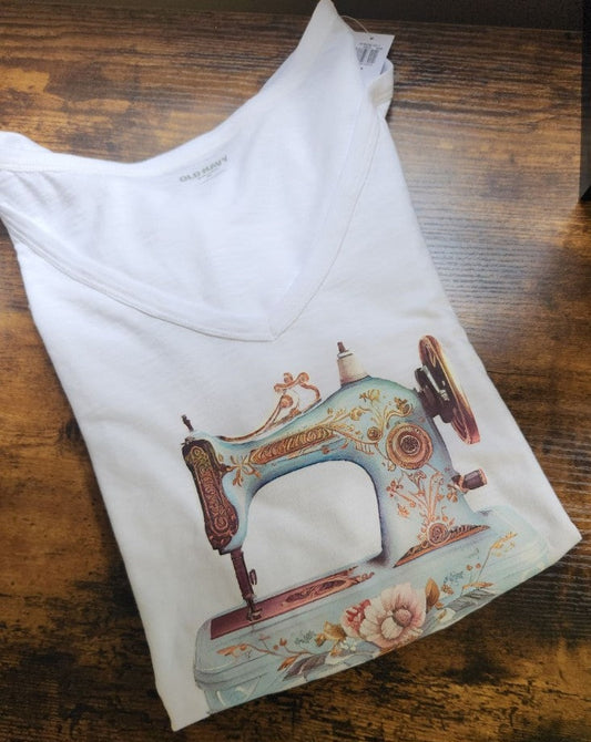 Tshirt, short sleeved, v-neck, white, Blue machine, 2xl, TSF