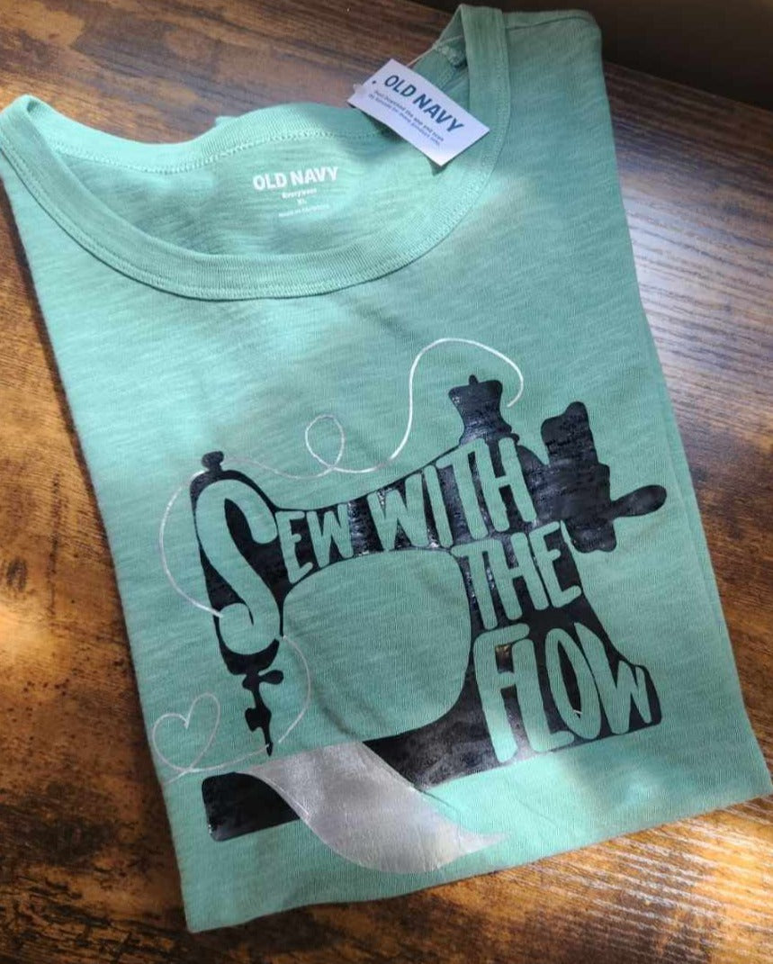 Tshirt, green, Crew neck, Sew With The Flow, XL TSH