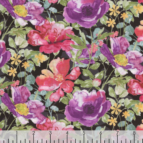 Wilmington Prints Meadow Melody Black Blossoms 83335-973-A13