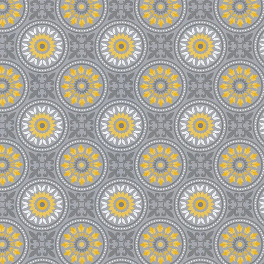 Camelot Fabrics Yellow Matters Mosaic in Gray