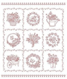 Timeless Treasures Redwork Floral Panel 3100-white