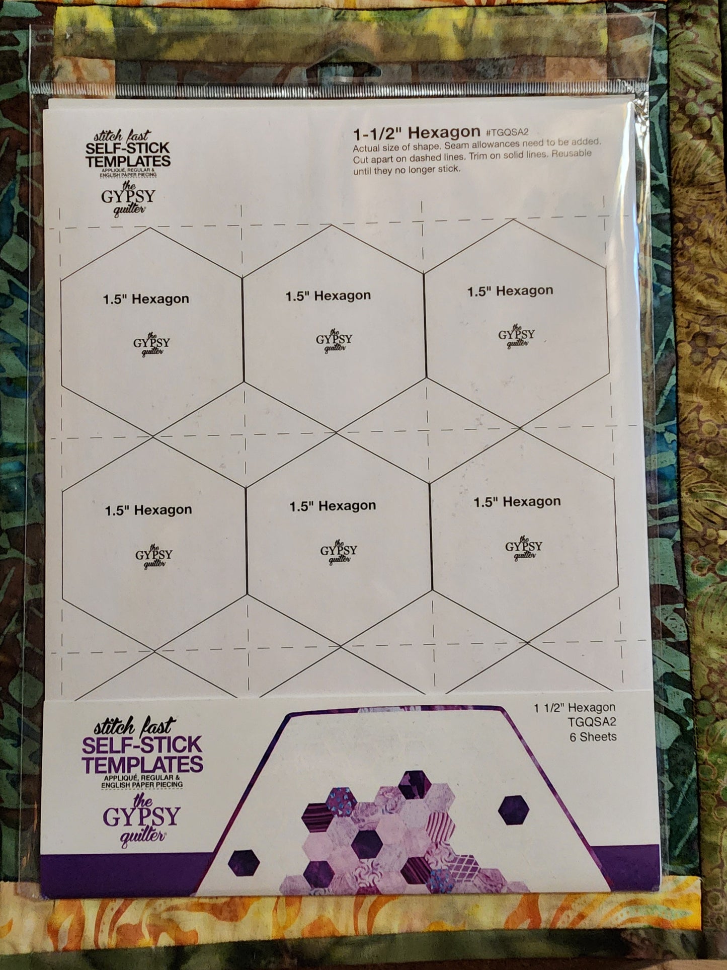 The Gypsy Quilter 1 1/2" Hexagon Self-Stick Templates HSST
