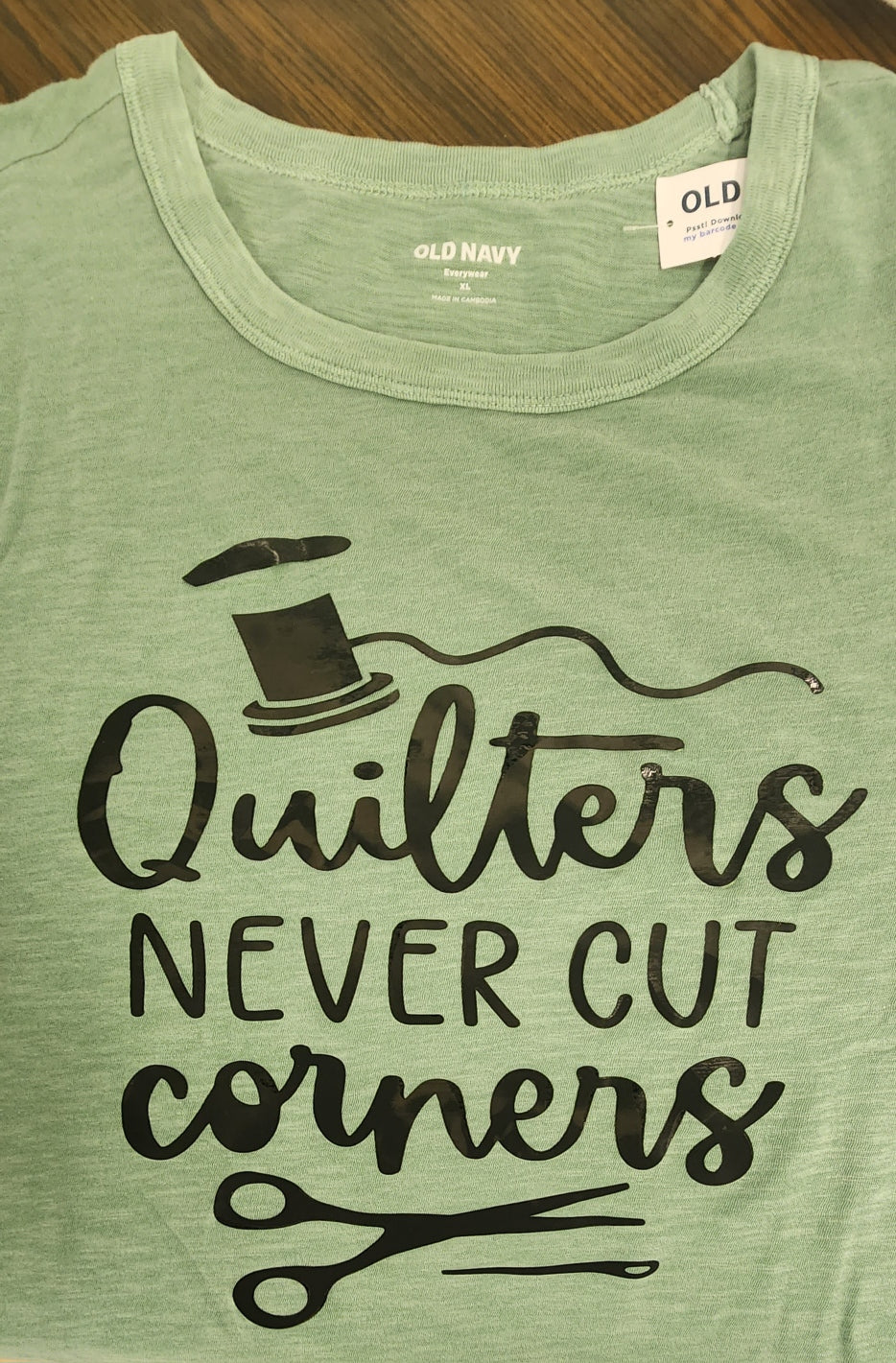 Tshirt, short sleeve, crew neck, green xl, Quilters Never Cut Corners TSK