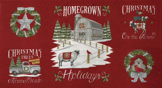 Moda Homegrown Holidays Barn Red 24" Panel 19940-13