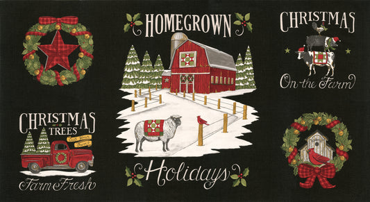 Moda Homegrown Holidays Farm Black 24" Panel 19940-14