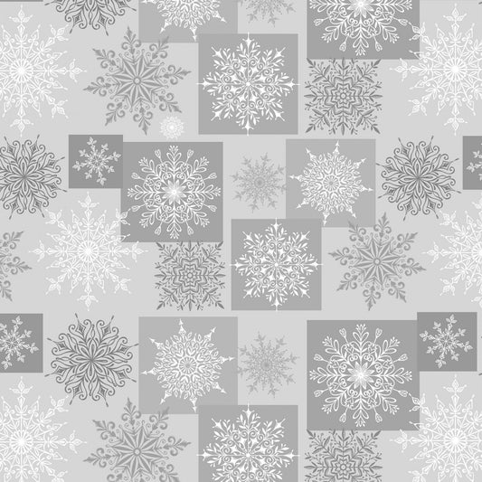 Henry Glass Holiday Lane 9631-90 Gray Snowflakes in Blocks