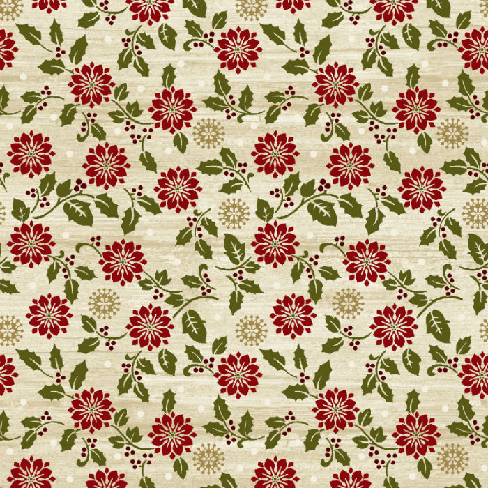 Benartex Rustic Village Christmas Poinsettia Beige 6889-76*