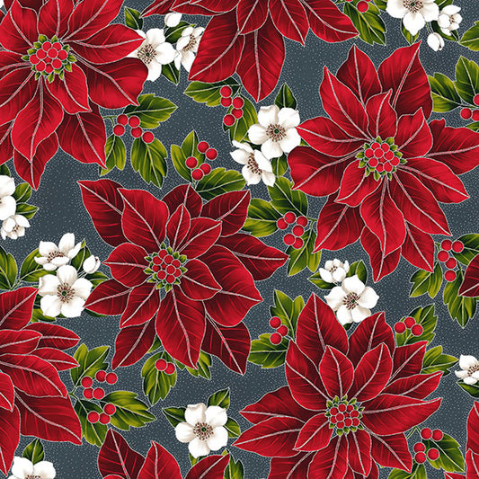 Hoffman Poinsettia Song Q7635-55S Charcoal/Silver