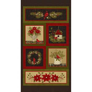 Benartex Winterberry Wintergreen Cardinal 9640-99 24" Panel Multi